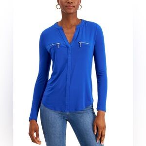 INC International Concepts Royal Blue Blouse with Zipper Accents